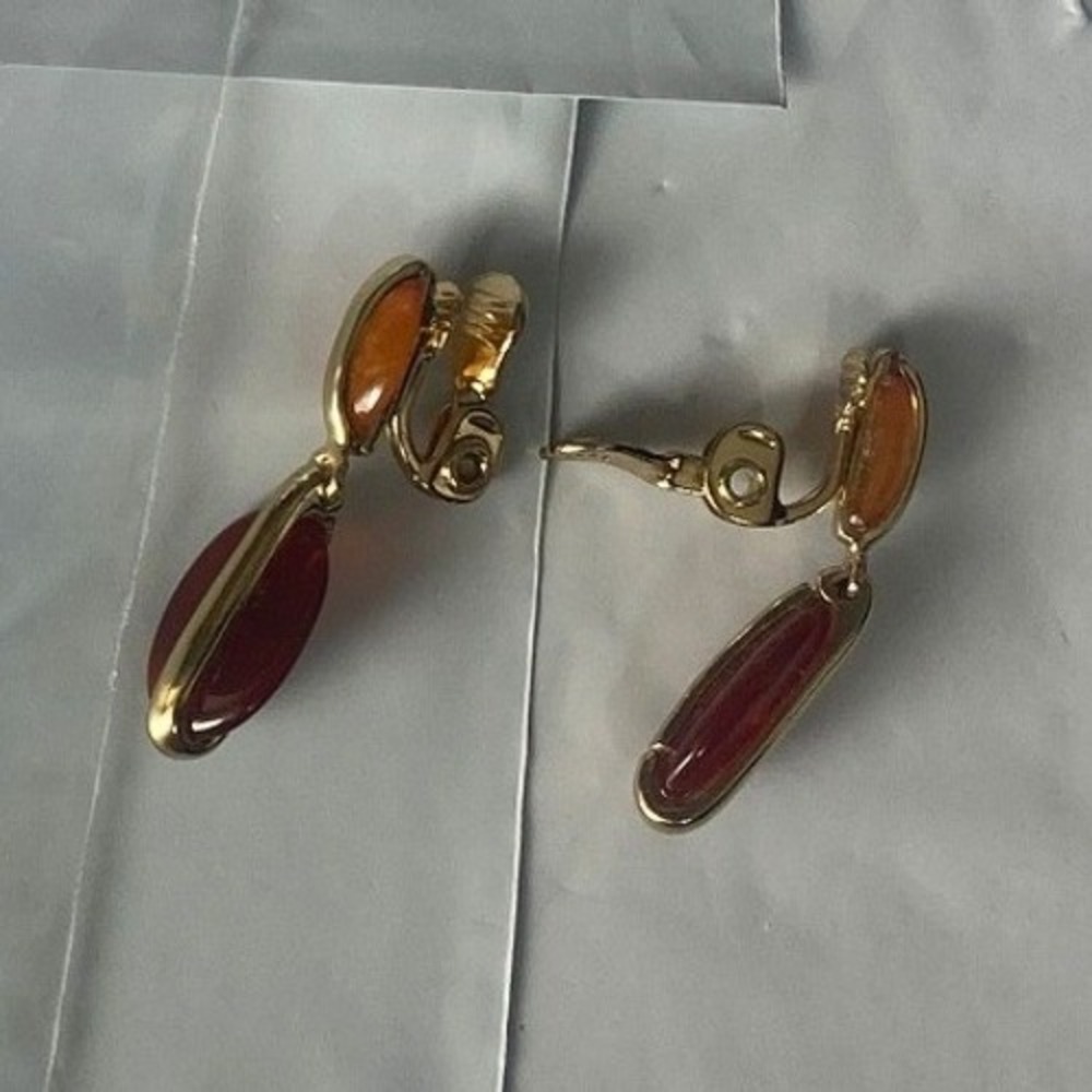 Small Gold Tone Dangle Earrings Orange Crystal Accent